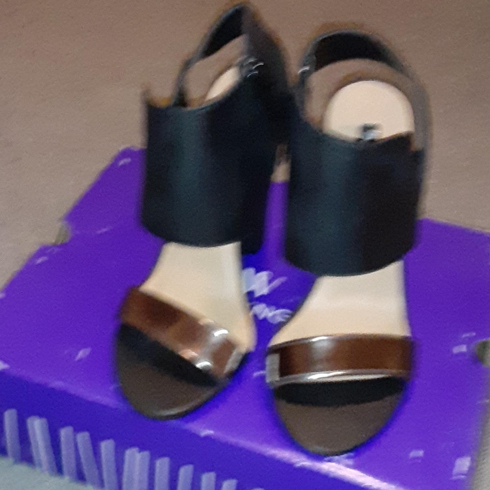 back bootie sandals with brass color gold strap